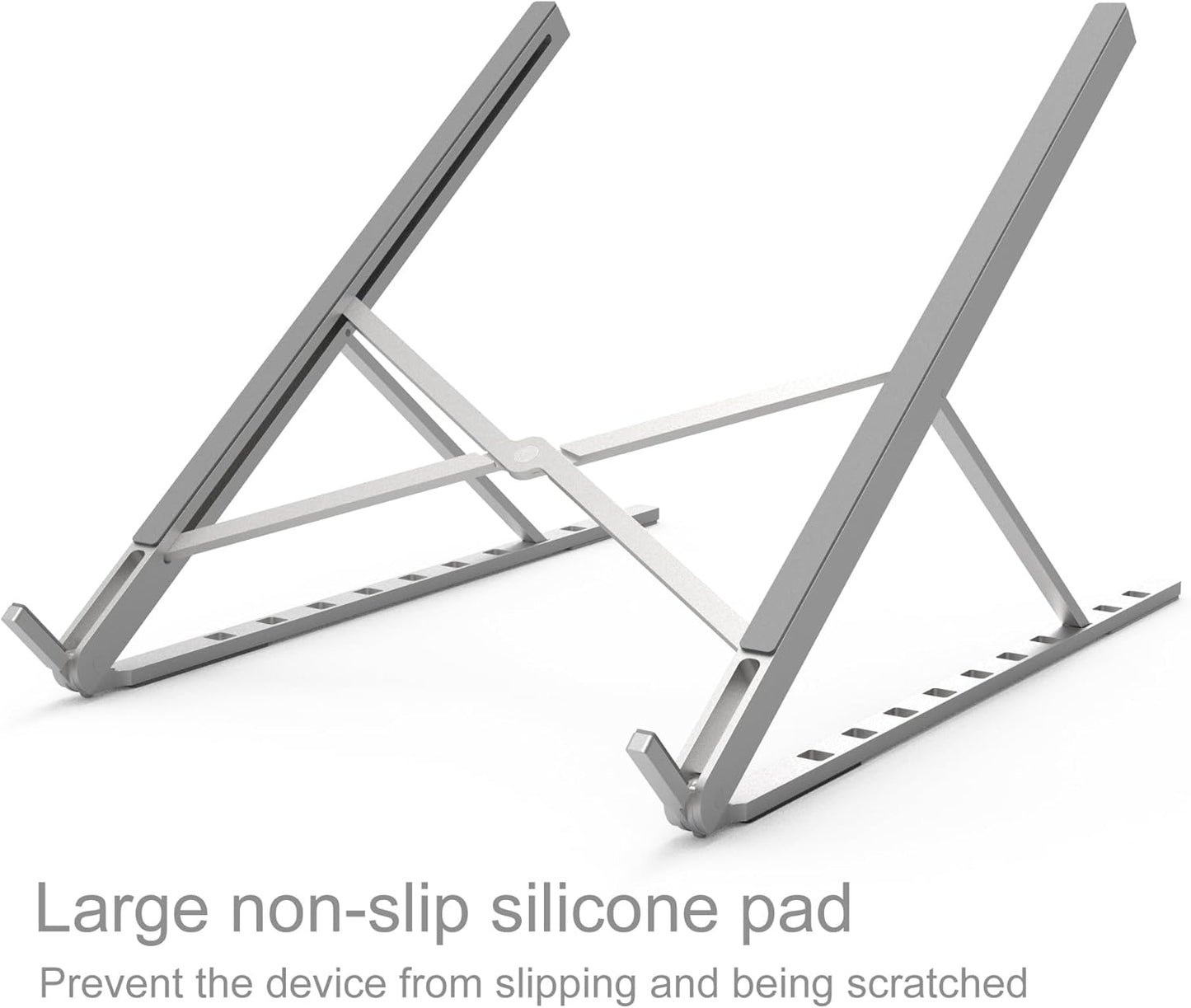 Aluminum Laptop Stand for Desk, Foldable Ventilated Cooling Notebook Stand, Adjustable Portable Laptop Holder, Compatible with 11" - 17.3" MacBook Pro Air, HP and Other laptops（Silver）