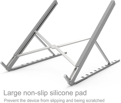 Aluminum Laptop Stand for Desk, Foldable Ventilated Cooling Notebook Stand, Adjustable Portable Laptop Holder, Compatible with 11" - 17.3" MacBook Pro Air, HP and Other laptops（Silver）