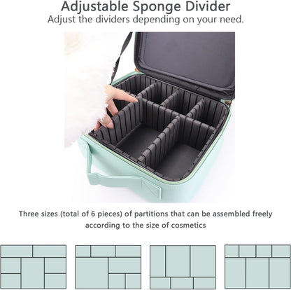 Makeup Bag with Led Mirror,Travel Makeup Organizer with 3 Color Setting & 10X Magnifying Mirror, Portable Storage and Adjustable Dividers Travel Makeup Bag-light green