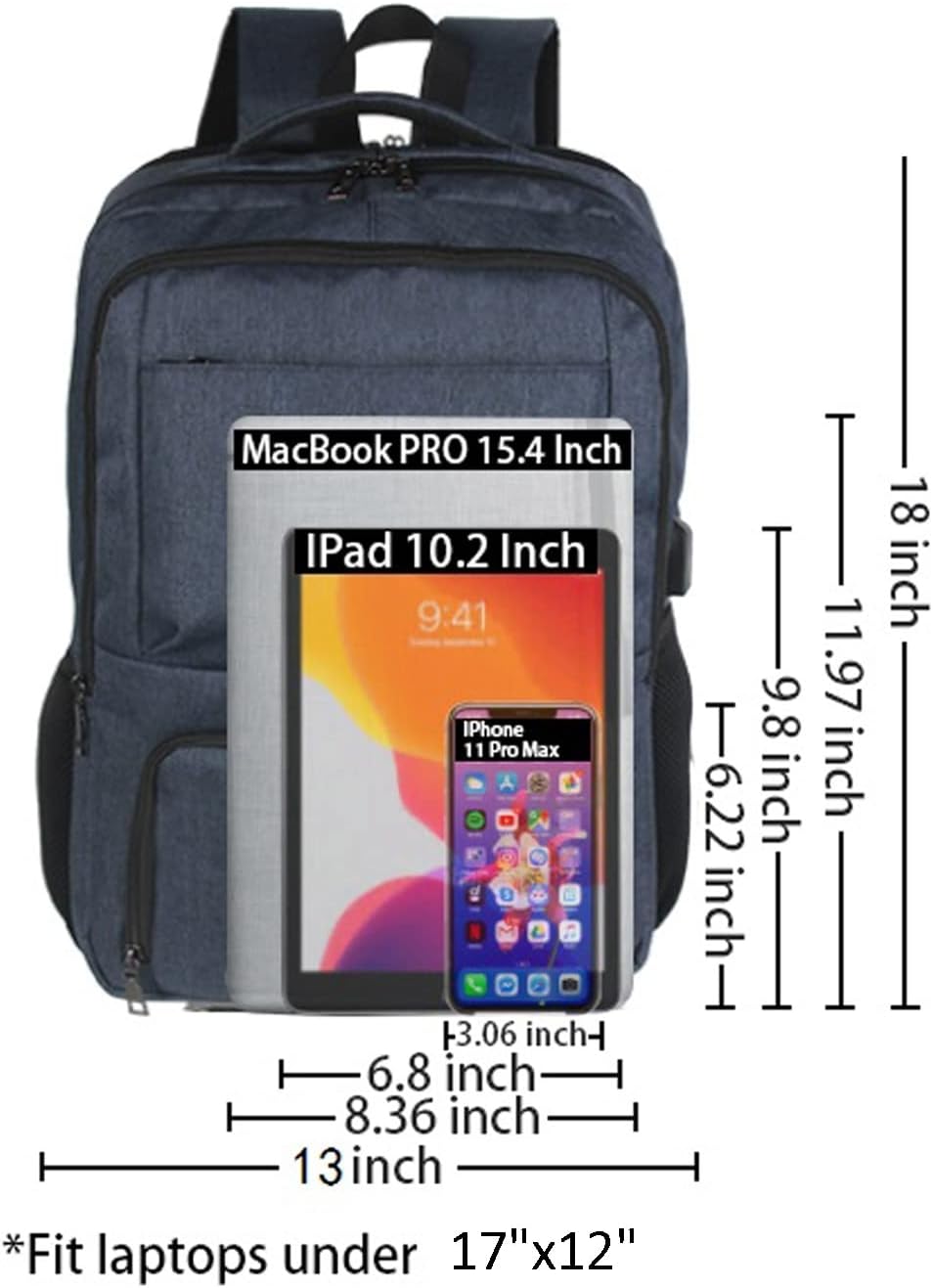 Laptop Backpack Fits 17 Inch Computer, Bussiness Travel Backpack with USB Charging Port and Anti Theft Pocket, Navy