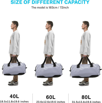Gonex 40L 60L 80L Extra Large Waterproof Duffle Travel Dry Duffel Bag Heavy Duty Bag with Durable Straps & Handles for Kayaking Paddleboarding Boating Rafting Fishing