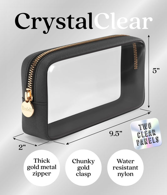 Clear Makeup Bag Zipper Pouch, Transparent Cosmetic Case Organizer, TSA Approved Travel Toiletry Case, Travel Accessories Essentials Makeup Tote for Women, Small Cute Make up Bag for Purse - Black