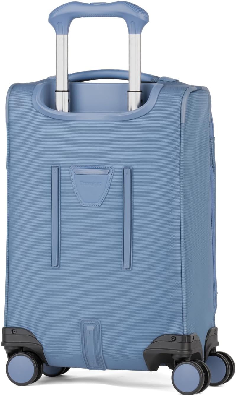 Travelpro VersaPack+ Lightweight Softside Expandable Carry on Luggage, 8 Spinner Suitcase, TSA Lock, Men and Women, Compact Carry On 20-Inch, Elemental Blue
