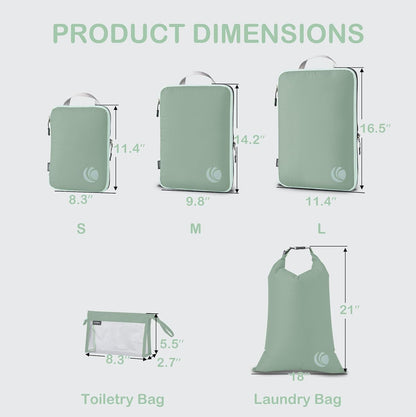 Cipway Compression Packing Cubes, Ultralight Luggage Organizer Bags with Laundry Bags and Clear Toiletries Bag, Travel Essentials for Carry on Suitcase (6 Piece,Sage Green)