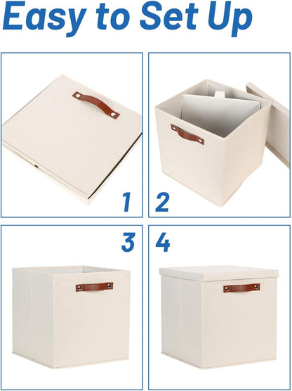Temary Fabric Storage Bins with Lids 13 Inch Storage Cubes with Lid, Decorative Foldable Storage Boxes for Clothes, Closet Organizers (Beige, 13x13x13inch)