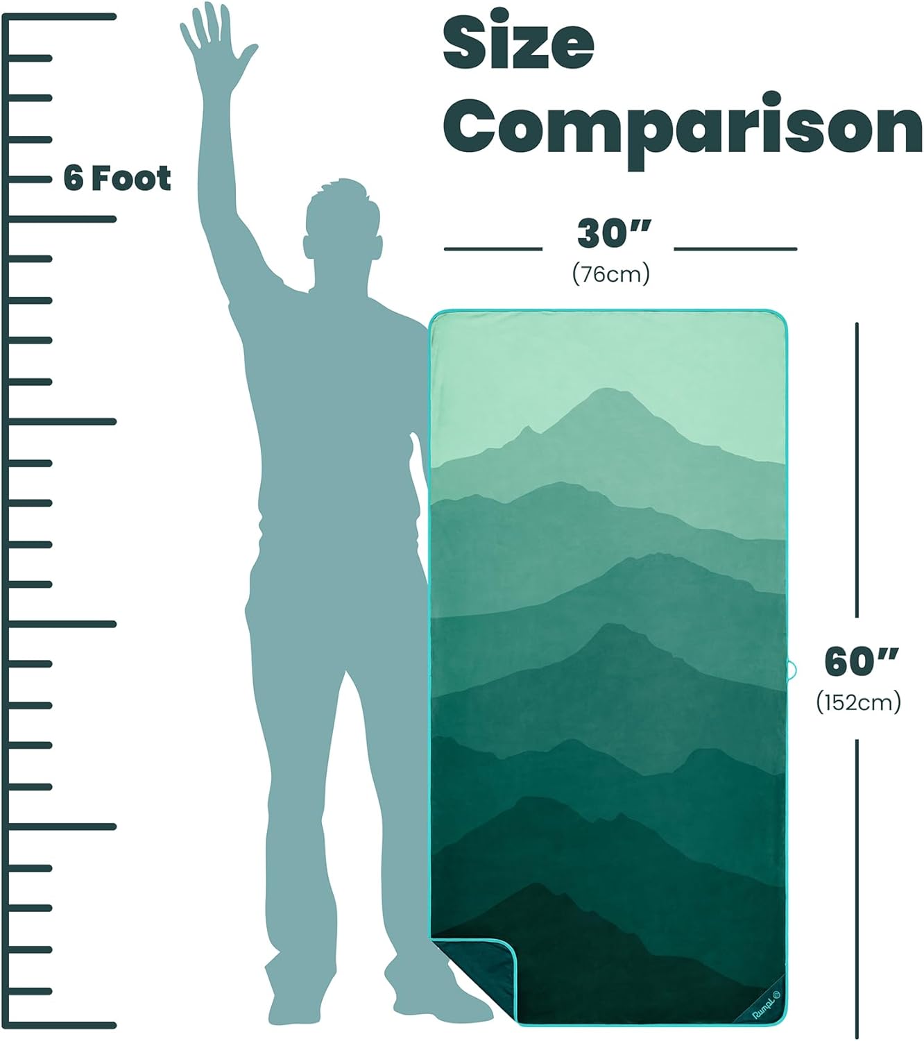 Rumpl Tech Towel Quick-Dry Towel for Travel, Beach, and Camp, Cascade Fade - Green