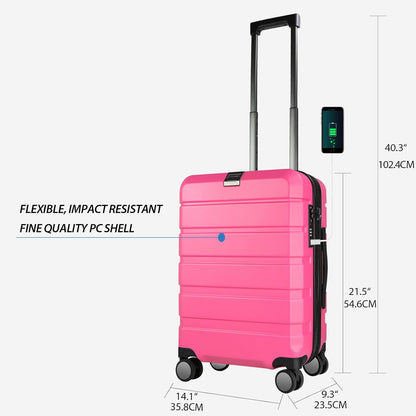 KROSER Hardside Expandable Carry On Luggage with Spinner Wheels & Built-in TSA Lock, Durable Suitcase Rolling Luggage with USB Port, Carry-On 20-Inch Magenta