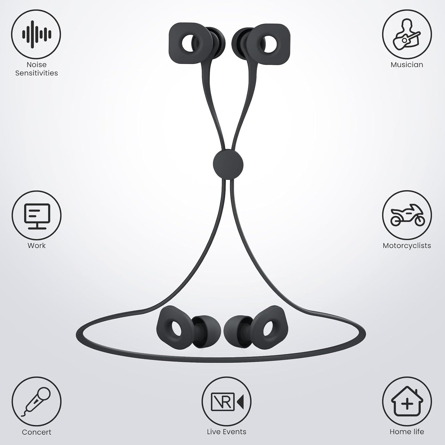 2 Pairs of Ear Plugs for Sleeping,Reusable Hearing Protection Earplugs with 8 Pairs Ear Tips & One Connector Cord,Soft Ear Plugs for Noise Reduction,Concert,Musician & Work - 25dB-30dB