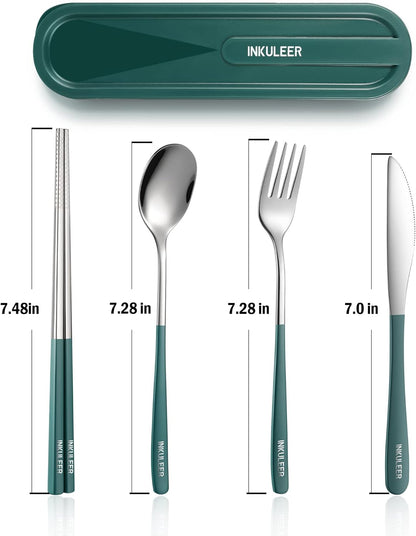 Travel cutlery set, 18/8 stainless steel cutlery, Reusable utensils set with case, Portable Silverware Lunch Box for Camping and Office