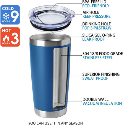 HASLE OUTFITTERS 20oz Tumblers Stainless Steel Mugs with Lid Double Wall Vacuum Insulated Coffee Cups for Cold & Hot Drinks (20oz-Dark Blue, 8 Pack)