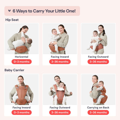 BabbleRoo Grow Carrier – 6-in-1 Baby Carrier with Hip Seat, Ergonomic, Cozy & Adjustable Toddler Carrier 7-50 lbs with Hip & Lumbar Support, Hood for Sun Protection, Newborn to Toddler, Kangaroo Rose