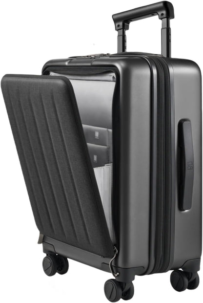 NINETYGO Carry on Luggage 22X14X9 Airline Approved with Front Pocket, 20 Inch Luggage with Front Compartment, Expandable, Double Spinner Wheels, Hardsided PC, TSA Lock (Black, Seine Max)