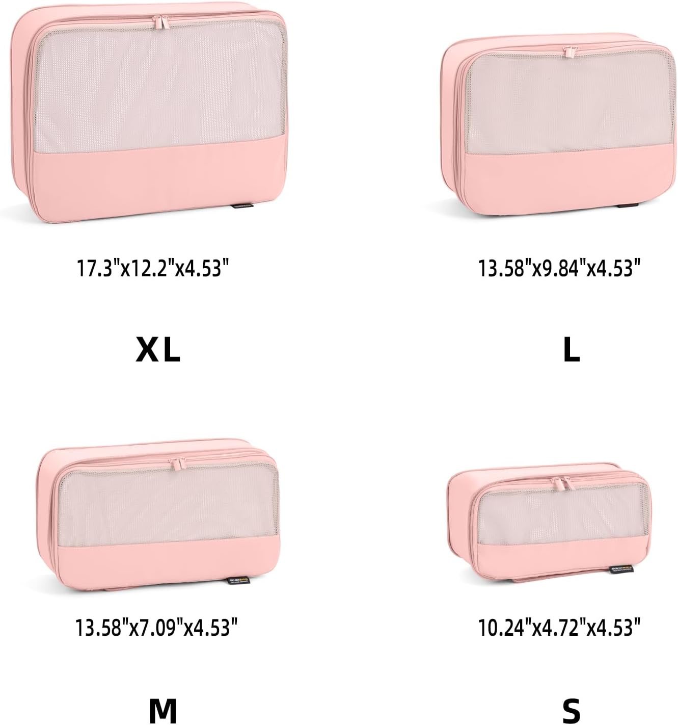 4 Piece Compression Packing Cubes for Suitcases and Backpack, Lightweight Travel Organizers (Light Pink)