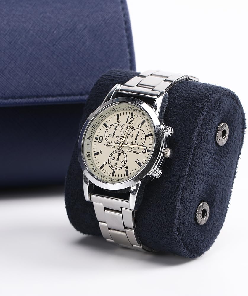 HAN QIANG Travel watch case Chic Portable Vintage Leather Display Watch Storage Box for great gifts for man (blue)