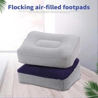 Inflatable Travel Foot Rest Pillow, Head Pad, Soft Flocking Pillow, Flights Relax Cushion Ottomans Leg Up with Air Pump for Office, Home Relax, Camping and Travel Use (Gray) 1PCS
