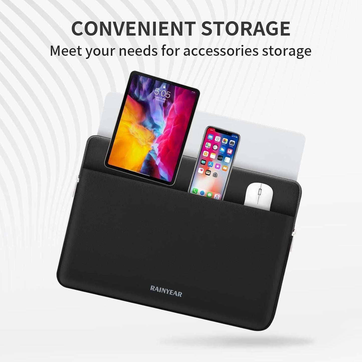 RAINYEAR Laptop Sleeve Case 13.3 Inch, Protective Portable Case with Front Pocket, Briefcase Handbag Laptop Bag Compatible with MacBook Air/Pro 13-13.3 inch, MacBook Pro 14 inch, Black