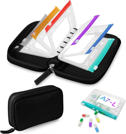 A7-L Water-Proof Pill Pouch Set， Large Pill Organizer, BPA Free, A7-L Pill Loose-Leaf Storage with Color-Coded Medicine Pouches, Reusable Travel Medicine Organizer， Zippered Pill Organizers Weekly