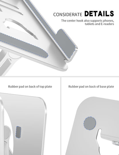 Laptop Stand Adjustable Laptop Holder for Desk, Foldable Laptop Riser Portable Computer Stand Compatible with MacBook, Lenovo, HP and All Laptops up to 15.6 inches Silver