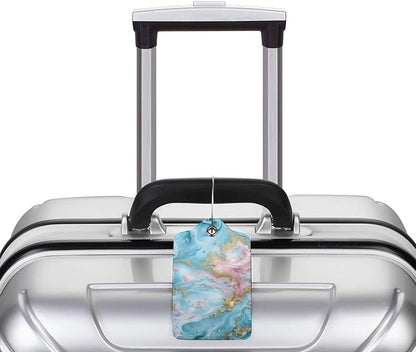 2 Pack Luggage Tag for Suitcase, Cute Unique Leather Suitcase Tags Identifiers with Privacy Name Address Labels & Durable Steel Loop for Women Men Travel