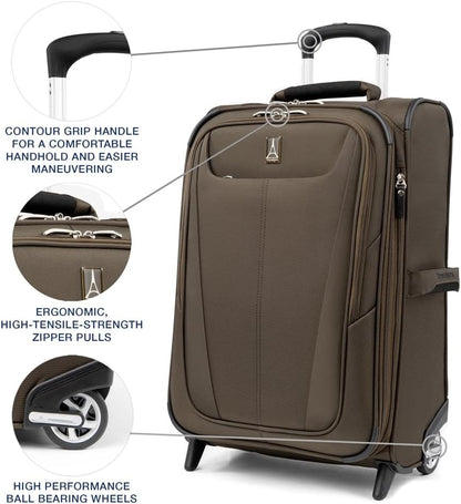 Travelpro Maxlite 5 Softside Expandable Upright 2 Wheel Carry on Luggage, Lightweight Suitcase, Men and Women, Mocha, Carry On 22-Inch
