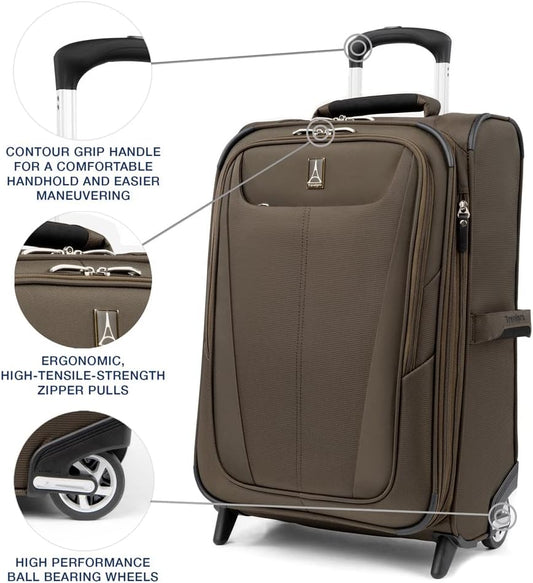 Travelpro Maxlite 5 Softside Expandable Upright 2 Wheel Carry on Luggage, Lightweight Suitcase, Men and Women, Mocha, Carry On 22-Inch