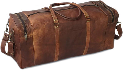 KK's Vintage Leather Duffel Bag, Handcrafted, Stylish & Durable, Ideal for Gym, Travel, Genuine Leather Travel Bag, Brass Rivets & Zippers Size 28"(L),12"(D), 11"(H) Inch