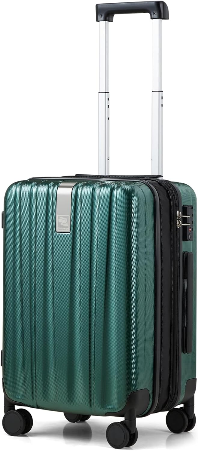 Hanke 20 Inch Expandable Carry on Luggage 22x14x9 Airline Approved Lightweight PC Hard Shell Suitcases with Wheels Travel Luggage Rolling Suitcase Travel Luggage Bag for Weekender(Blackish Green)