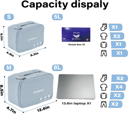 Travel Packing Cubes: Water-Resistant, Odor-Eliminating, Soft & Portable Luggage Organizer Bags for Socks, Underwear, and Gym Gear - Space-Saving, Blue（12.6” × 8.5” × 4.7”） M