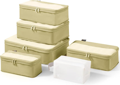 6 Set Compression Packing Cubes for Travel Essentials, Luggage Organizers for Suitcases (Bright Yellow)