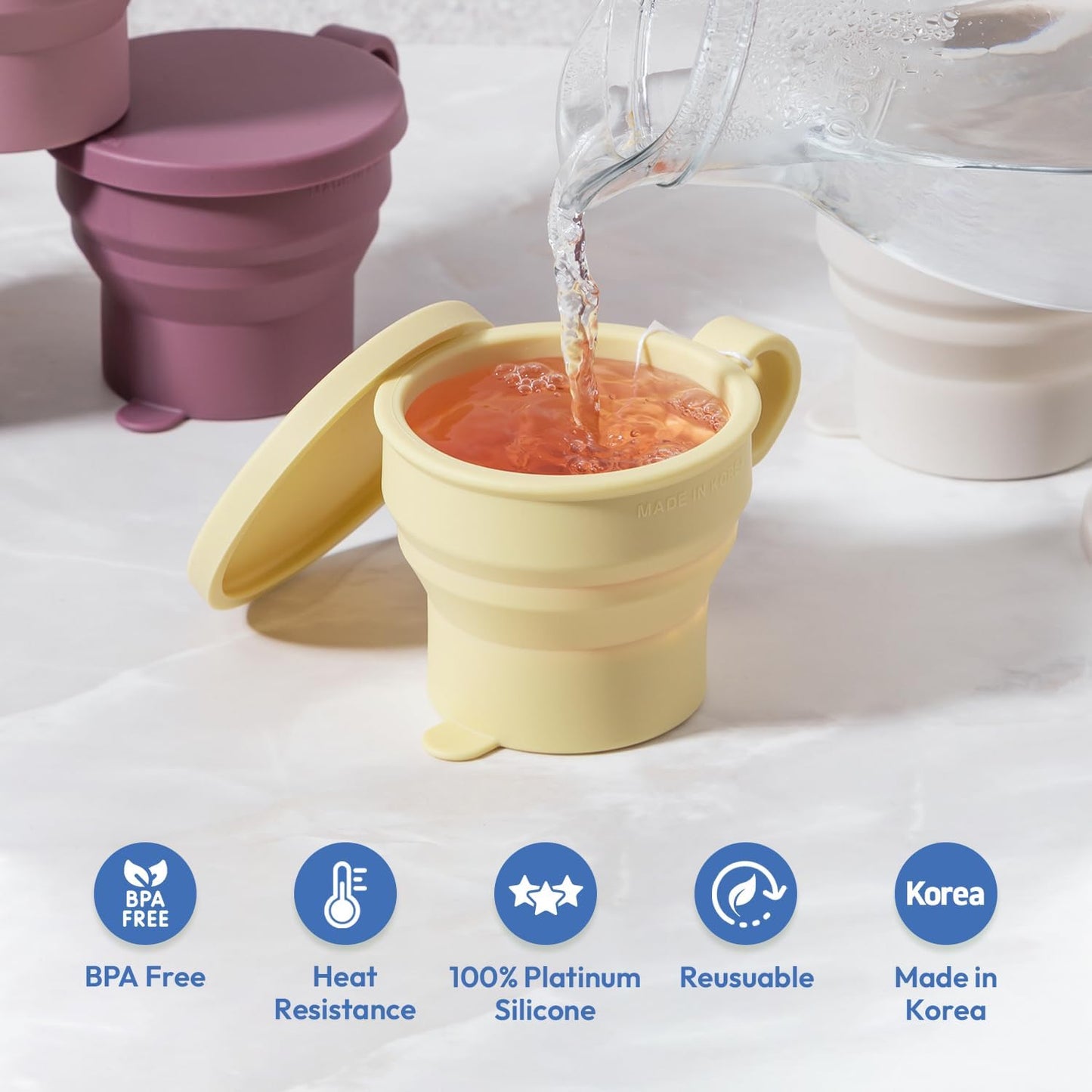 carrotez 2 pack MiniSilicone Collapsible Travel Cup for Camping, Hiking, Backpacking, and Picnics, 6 oz, Reusable, Food-grade, BPA- Free, Lightweight, Unbreakable, Portable, Small Size - Yellow Butter