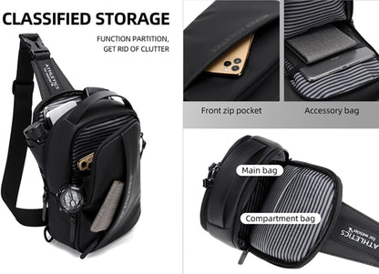 Waterproof Sling Bags Mens Shoulder Crossbody Backpack with USB Charging Port& Headphone,Outdoor Lightweight Bag