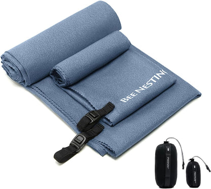 Ultralight Quick Dry Towels in XLarge & Small Sizes with Compact Packable Pocket Microfiber Towel for Backpacking Travel Beach Hiking Swimming Sports & Yoga (Navy Blue 2 Set)