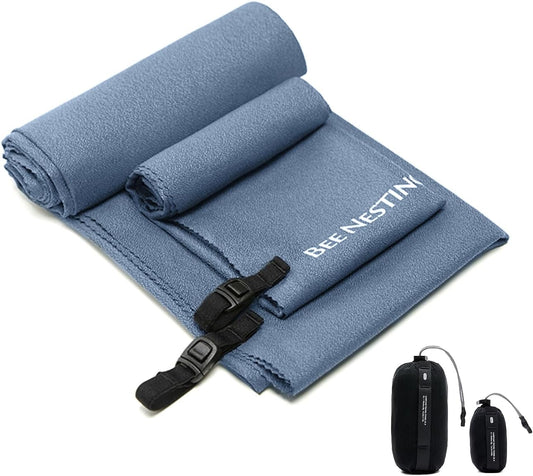 Ultralight Quick Dry Towels in XLarge & Small Sizes with Compact Packable Pocket Microfiber Towel for Backpacking Travel Beach Hiking Swimming Sports & Yoga (Navy Blue 2 Set)