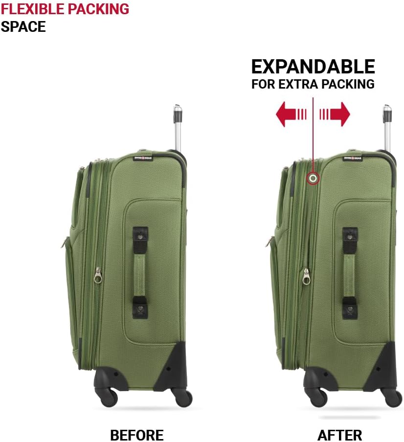 SwissGear Sion Softside Expandable Luggage, Evergreen, Checked-Medium 25-Inch