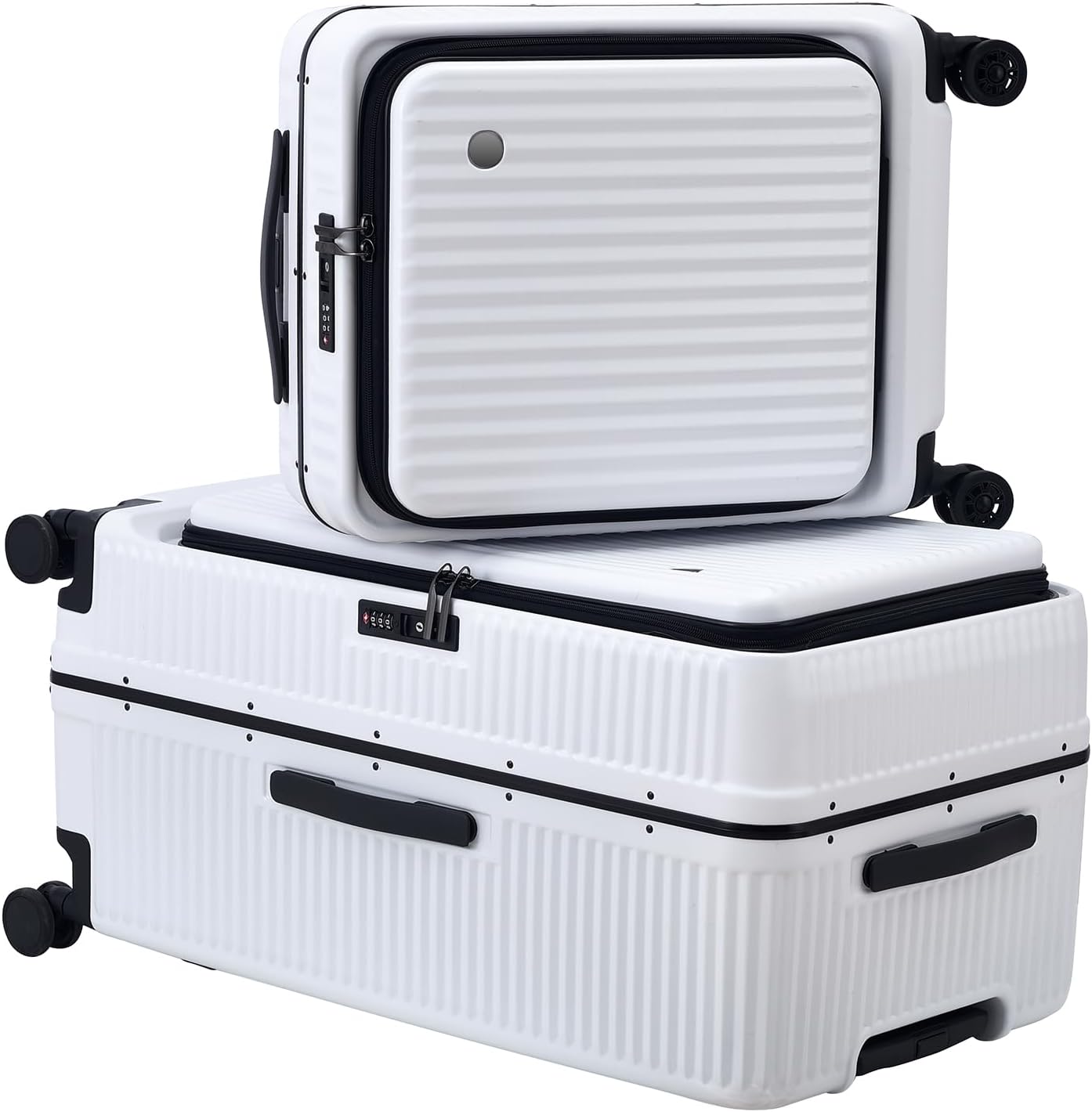 2 pieces 20/29 Aluminum Frame Carry On and Checked Luggage Set with Side Opening, Lightweight Hardshell ABS+PC Trunk Suitcase with TSA Lock, 360° Universal Wheels & Adjustable Handle, White