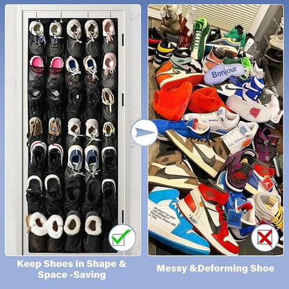 28 Mesh Pockets Hanging Shoe Organizer, Over the Door Shoe Organizer，Closet Storage Holder for Back of Door Storage Holder for Back of Door(Black)