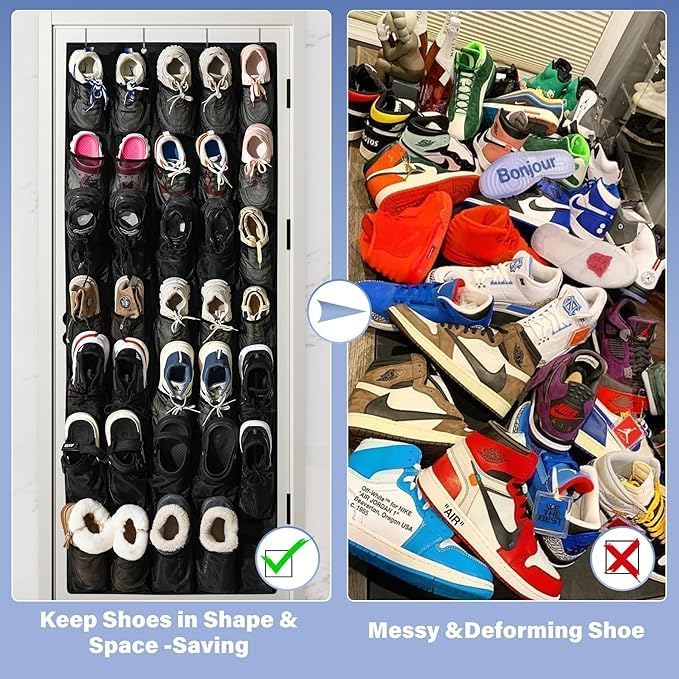 40 Mesh Pocket Over the Door Shoe Organizer,Hanging Shoe Rack for Closet Storage Holder for Dorm Room College Classroom Storag(White)