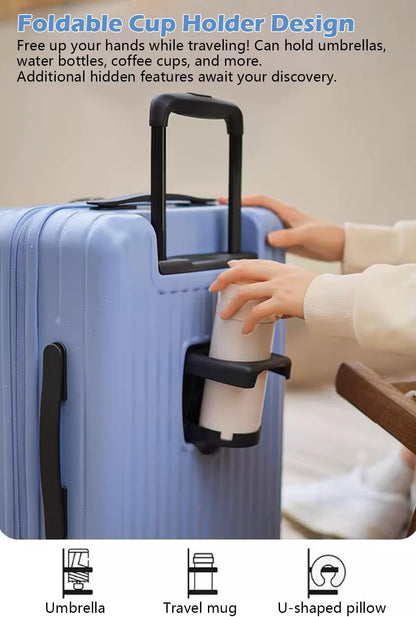 HotWay 26 Inch Expandable Checked Luggage with Cup Holder, Hardside TSA Approved Luggage with Spinner Wheels, Top Opening Suitcase For Travel, White