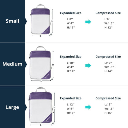 Compression Packing Cubes 3 Set, Compressible Space-Saving Packing Cubes for Travel - Compression Bags, Luggage Organizer, Travel Essentials for Women, Purple