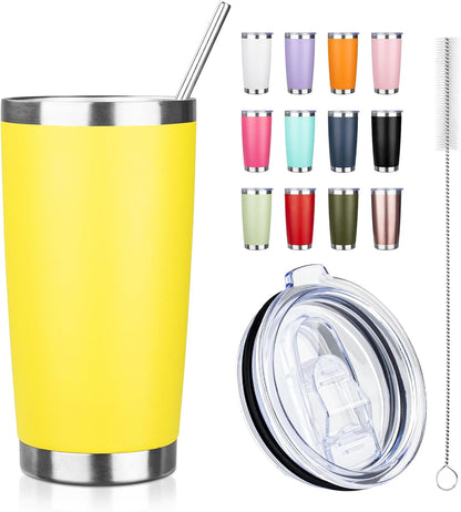 20oz Tumbler with Straw and Brush, Stainless Steel Vacuum Insulated tumbler, Double Wall Insulated Coffee Tumbler for Outdoor, Home, Travel,Office (Buff,1pcs)