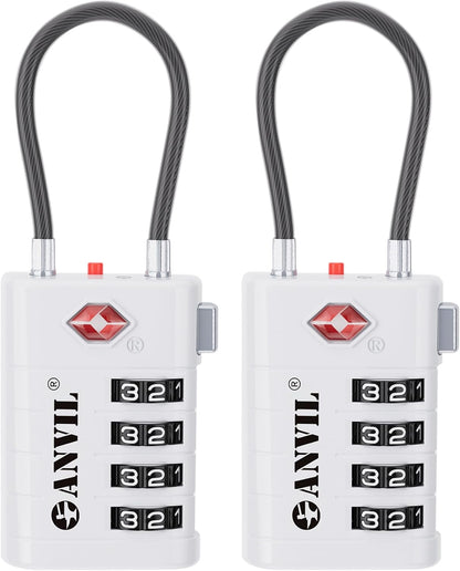 ANVIL 4 Digit Luggage Locks, TSA Locks for Luggage, Advanced TSA008 core, Alert Indicator for Your Travel Lock, Suitcase Lock. (2, White)
