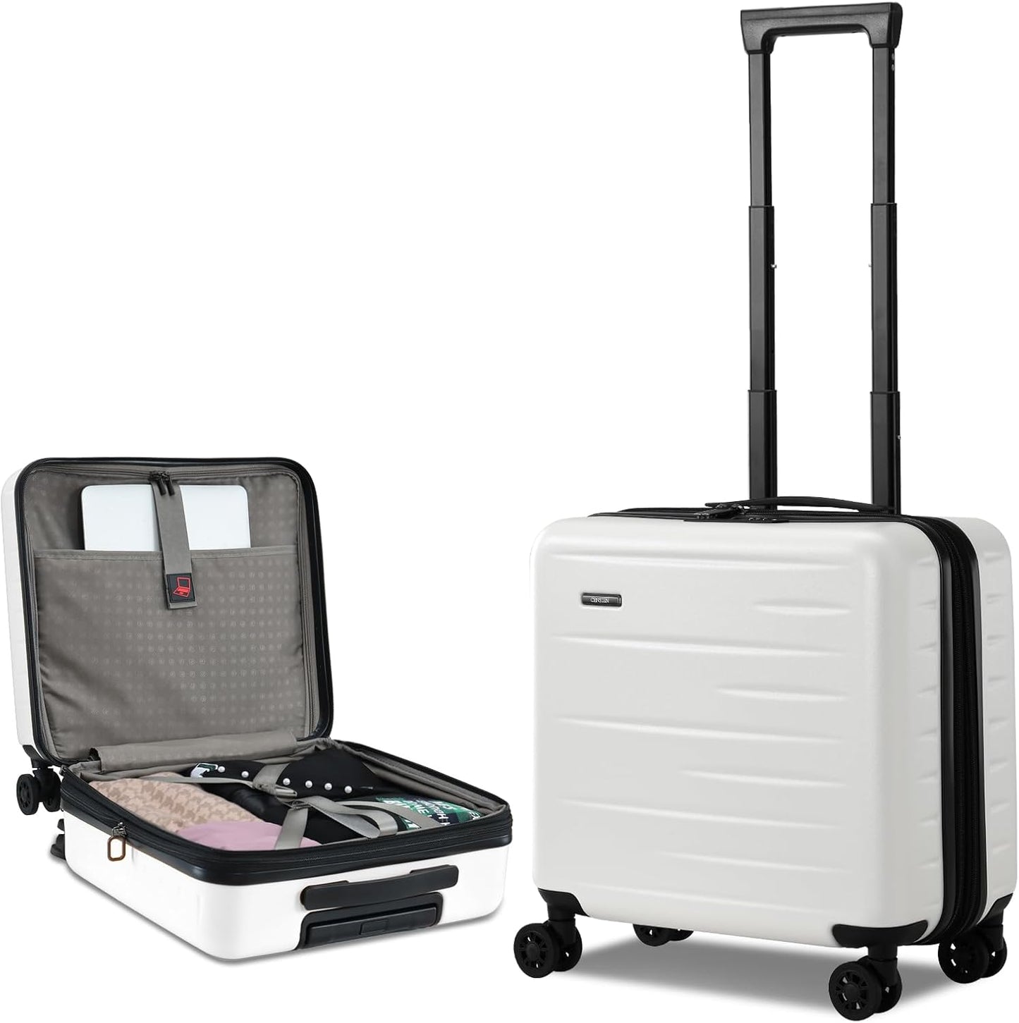 16 Inch Carry On Luggage Airline Approved, Expandable Lightweight ABS+PC Hard Shell Suitcases with 360° Spinner Wheels, TSA Lock, YKK Zippers (White, 1 PC)