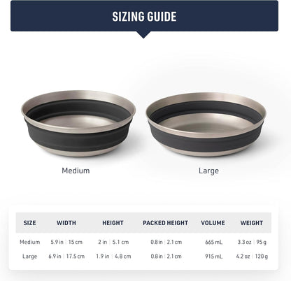 Sea to Summit Detour Stainless Steel Collapsible Bowl, Large (31 fl oz), Beluga Black