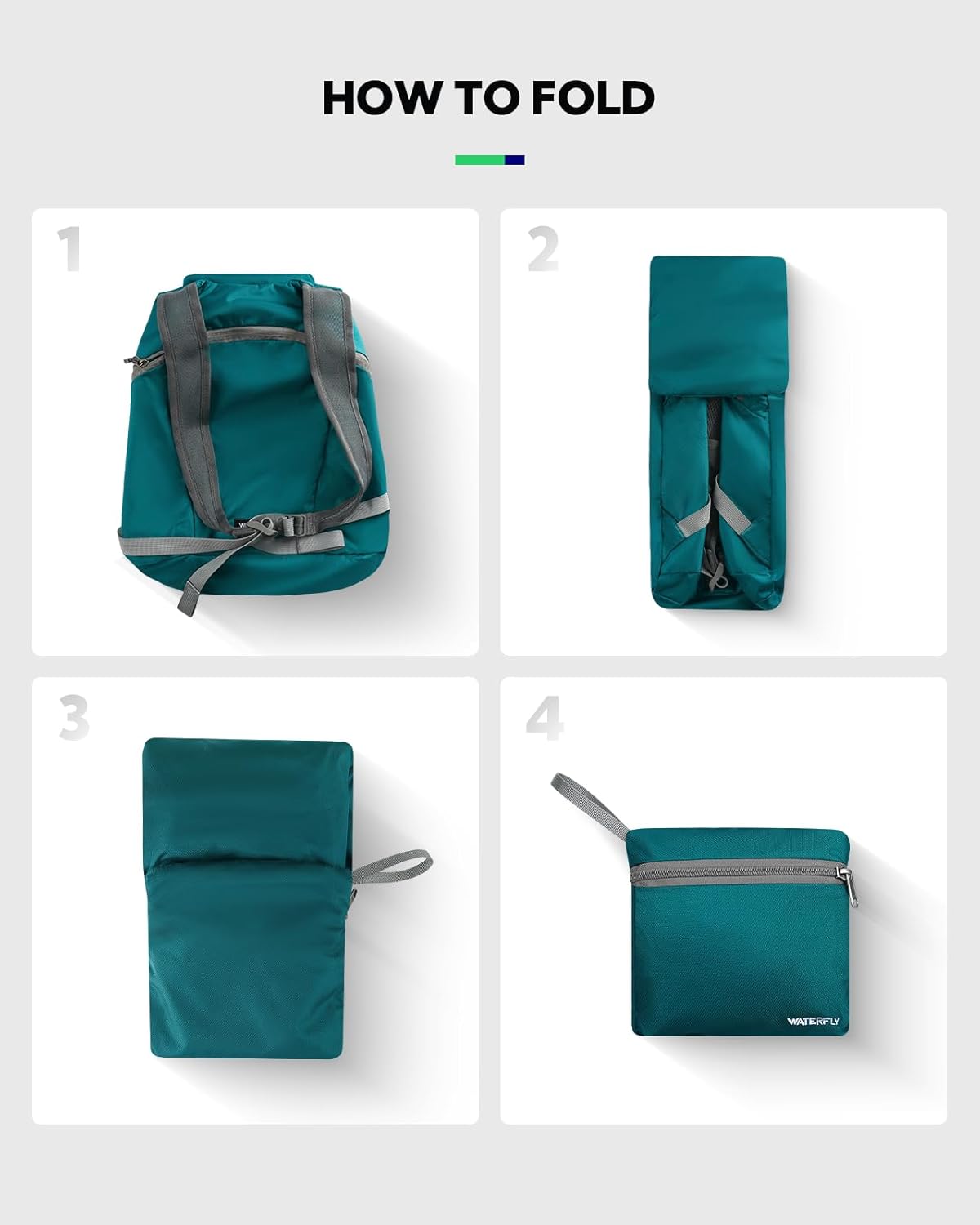 WATERFLY Foldable Lightweight Hiking Backpack: 15L Packable Traveling Daypack Men Women Ultralight Thin Casual Day Pack Bag for Outdoor Sports Camping Beach Park (Green)