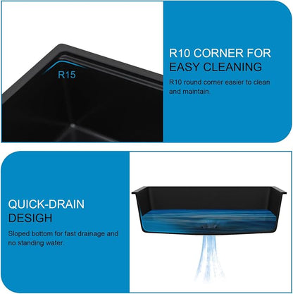 33 Inch Black Granite Composite Kitchen Sink Workstations Black Quartz - Image 9