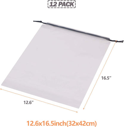 Set of 12 Transparent Shoe Bags for Travel Large Clear Shoes Storage Organizers Pouch with Rope for Men and Women