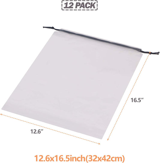 Set of 12 Transparent Shoe Bags for Travel Large Clear Shoes Storage Organizers Pouch with Rope for Men and Women