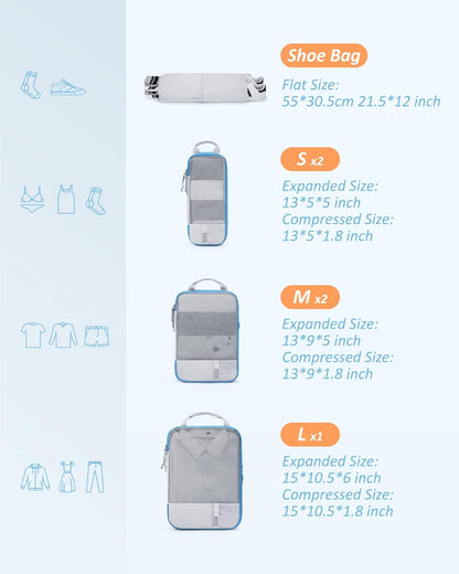 BAGSMART 6 Set Compression Packing Cubes - Lightweight Travel Essentials, Durable Luggage Organizer