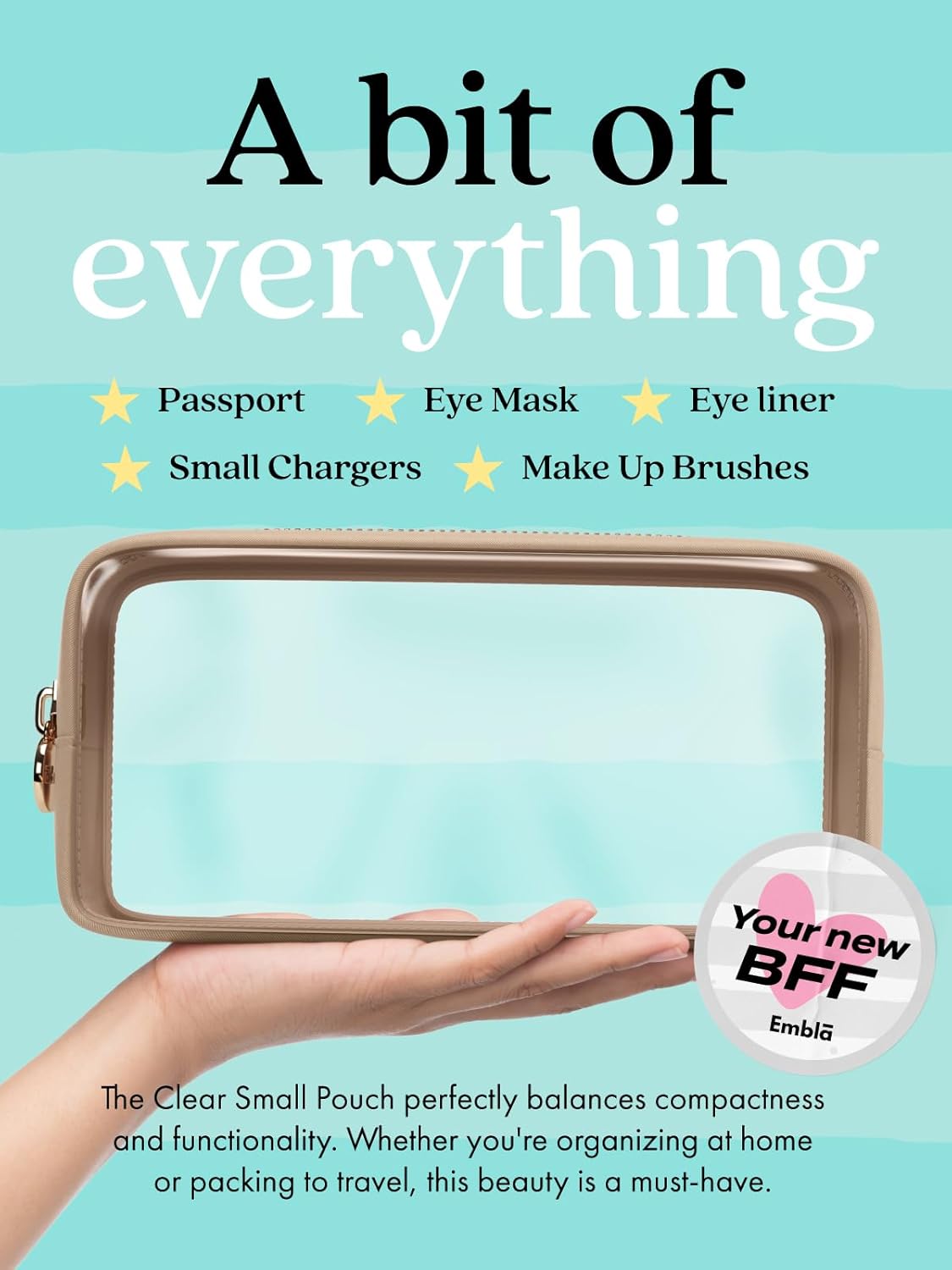 Clear Makeup Bag Zipper Pouch, Transparent Cosmetic Case Organizer, TSA Approved Travel Toiletry Case, Travel Accessories Essentials Makeup Tote for Women, Small Cute Make up Bag for Purse - Sand