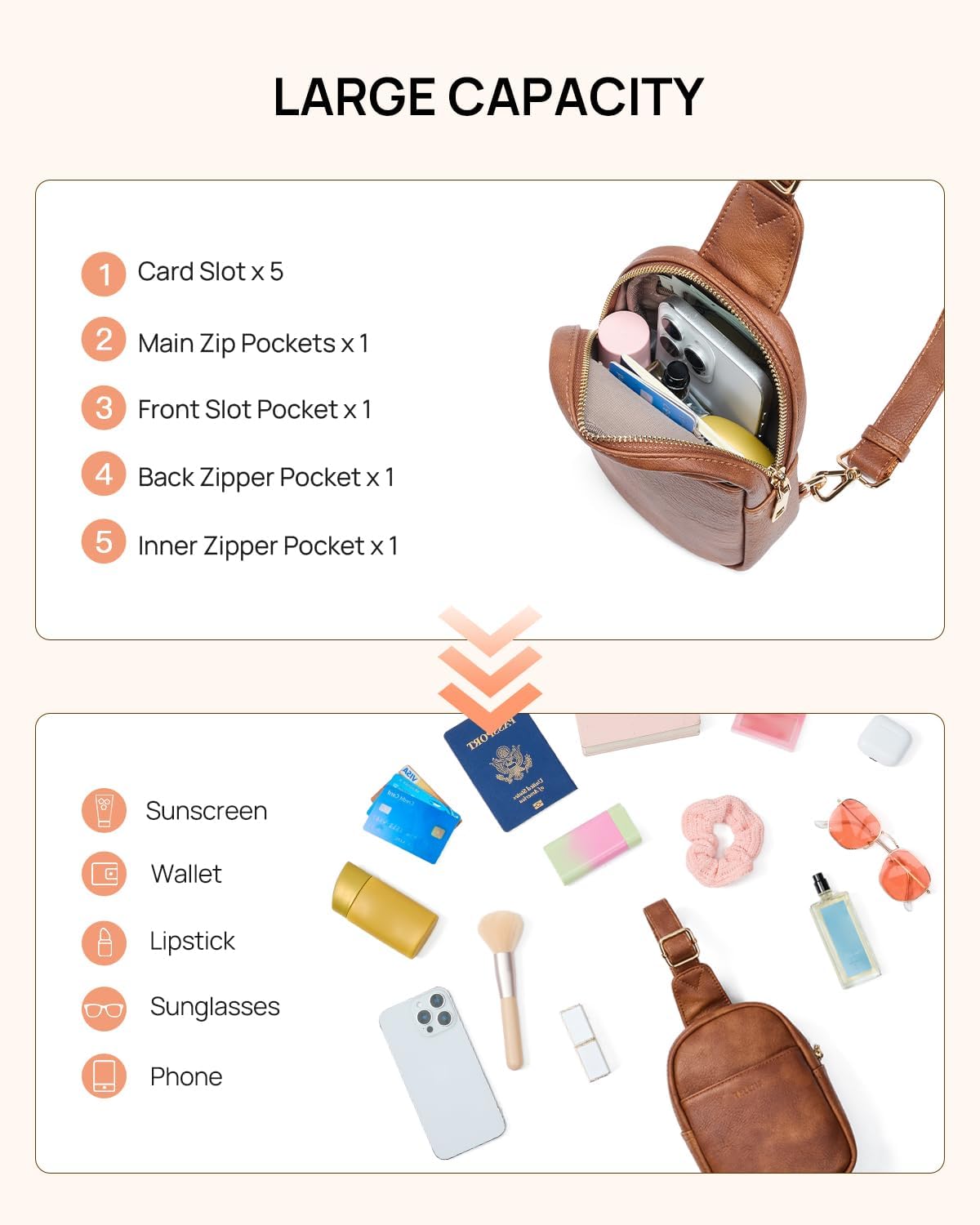 Telena Small Sling Bag for Women Leather Crossbody Fanny Packs Chest Bag for Women